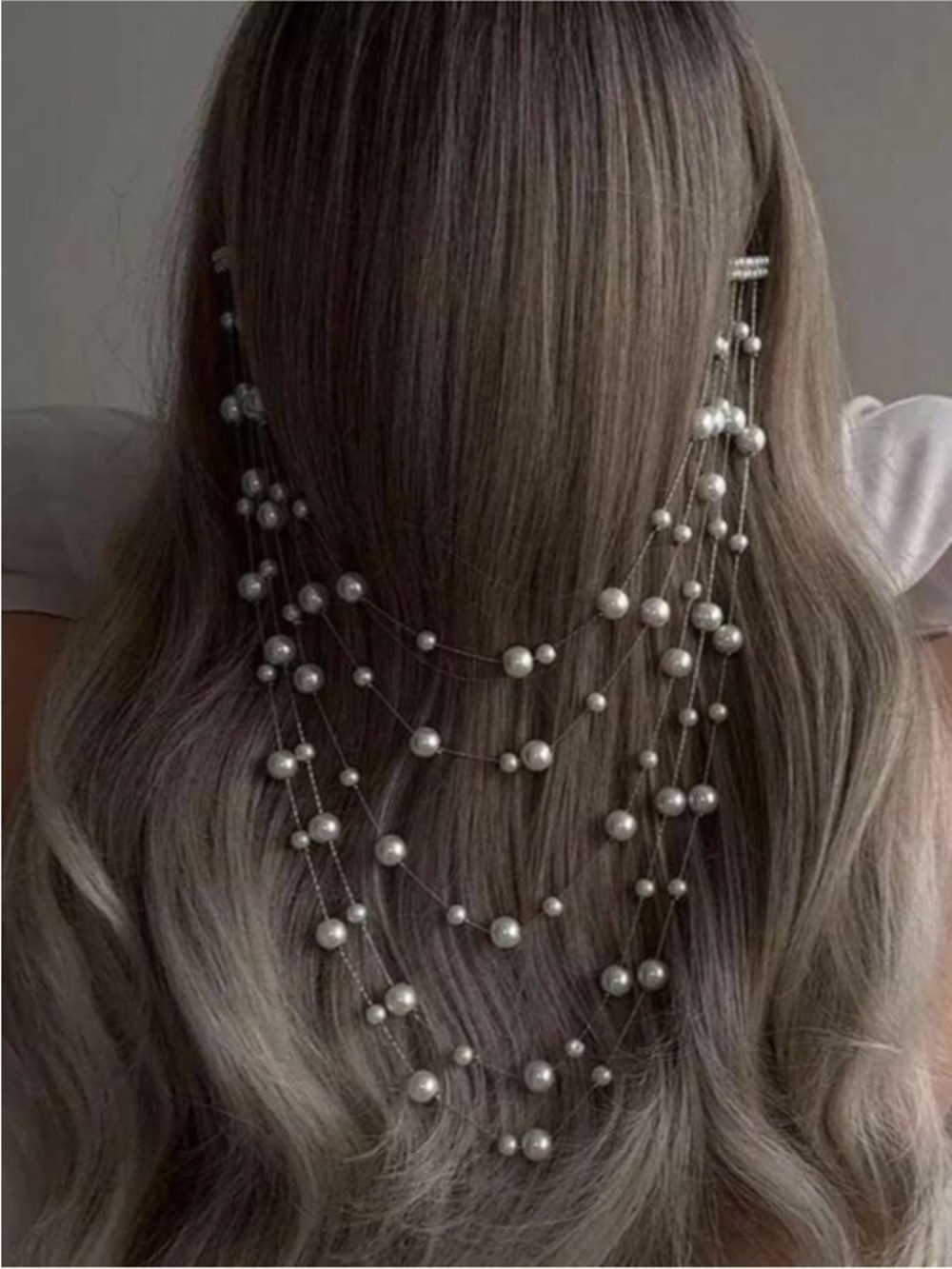 Trending! New Silver Pearl Hair Chain Hair Clip Wedding Festival Boho (4002)